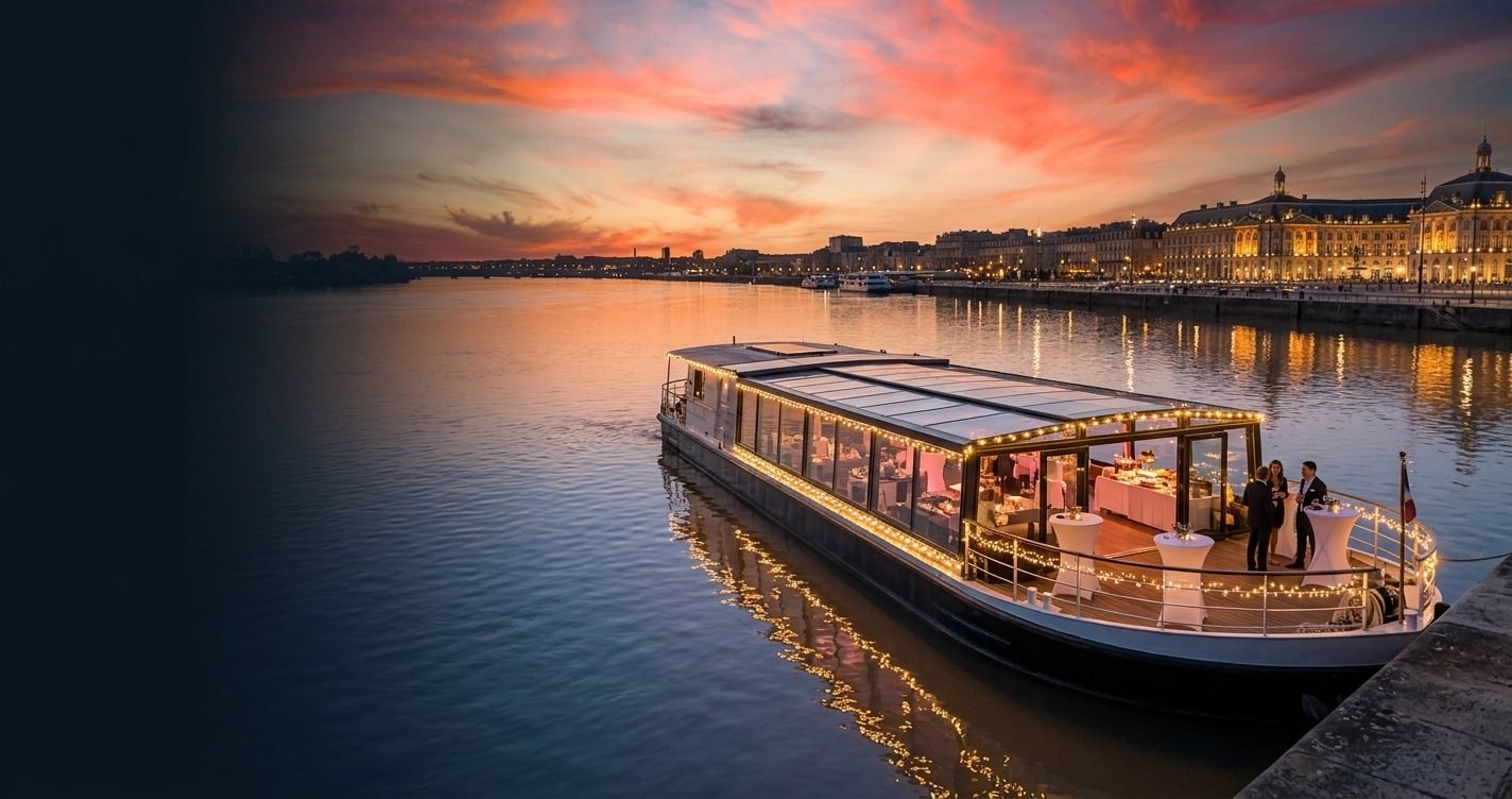 Boat moored at the quay on the Garonne in Bordeaux